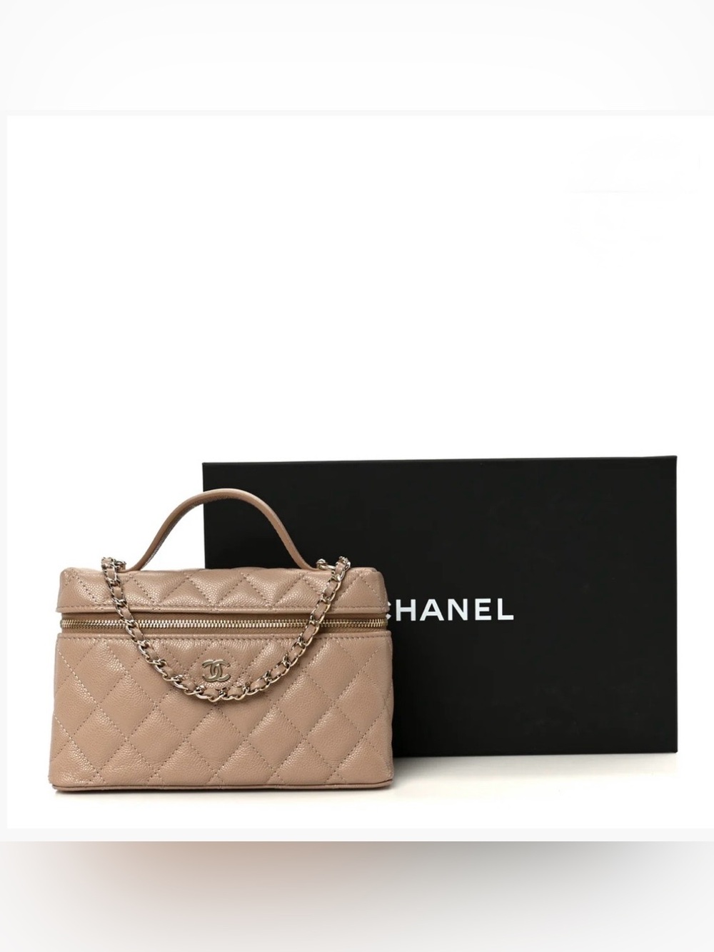 Chanel Beige Quilted Vanity Bag with Chain Handle